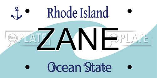 ZANE Rhode Island License Plate