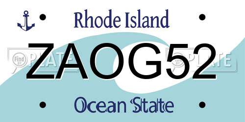 ZAOG52 Rhode Island License Plate