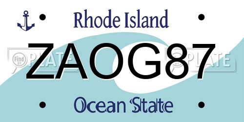 ZAOG87 Rhode Island License Plate
