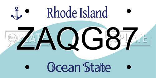 ZAQG87 Rhode Island License Plate