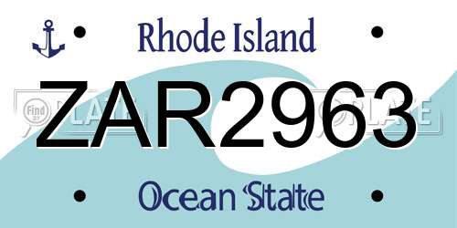 ZAR2963 Rhode Island License Plate
