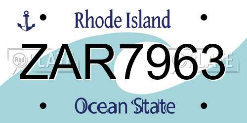 ZAR7963 Rhode Island License Plate