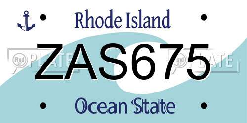 ZAS675 Rhode Island License Plate