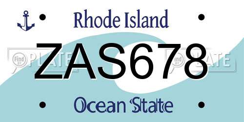 ZAS678 Rhode Island License Plate