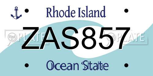 ZAS857 Rhode Island License Plate