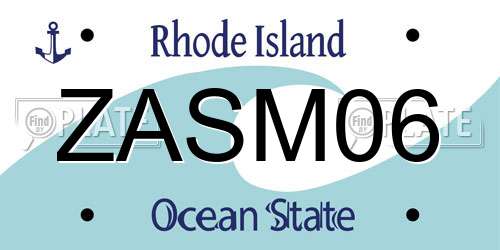 ZASM06 Rhode Island License Plate