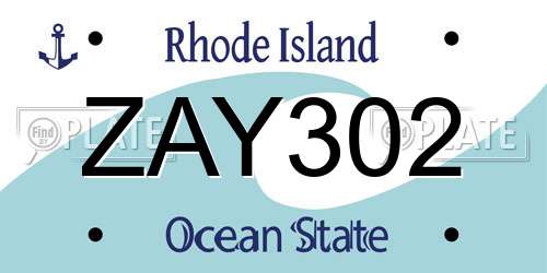 ZAY302 Rhode Island License Plate