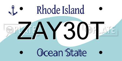 ZAY30T Rhode Island License Plate