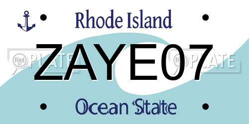 ZAYE07 Rhode Island License Plate