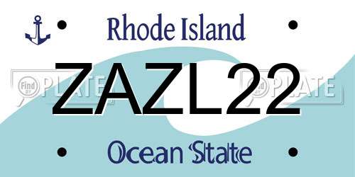 ZAZL22 Rhode Island License Plate