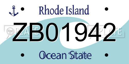 ZB01942 Rhode Island License Plate