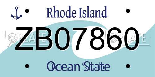 ZB07860 Rhode Island License Plate