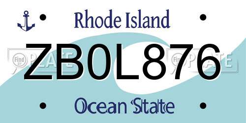 ZB0L876 Rhode Island License Plate