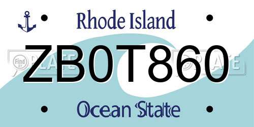 ZB0T860 Rhode Island License Plate