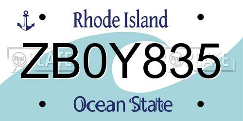ZB0Y835 Rhode Island License Plate