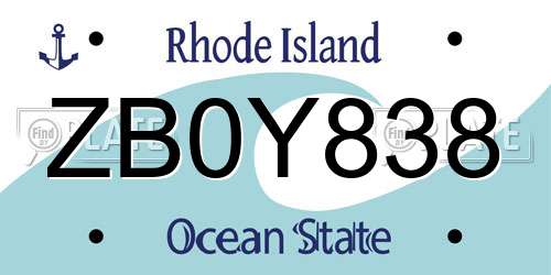 ZB0Y838 Rhode Island License Plate