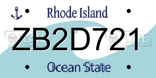 ZB2D721 Rhode Island License Plate