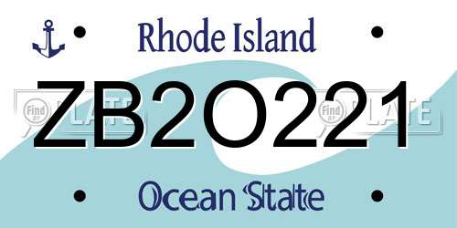 ZB2O221 Rhode Island License Plate