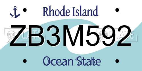 ZB3M592 Rhode Island License Plate
