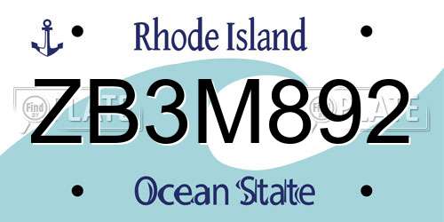 ZB3M892 Rhode Island License Plate