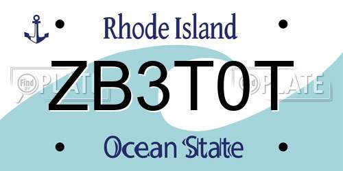 ZB3T0T Rhode Island License Plate