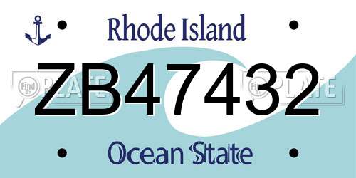 ZB47432 Rhode Island License Plate