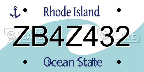 ZB4Z432 Rhode Island License Plate