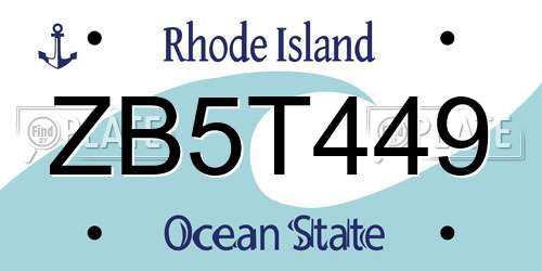 ZB5T449 Rhode Island License Plate