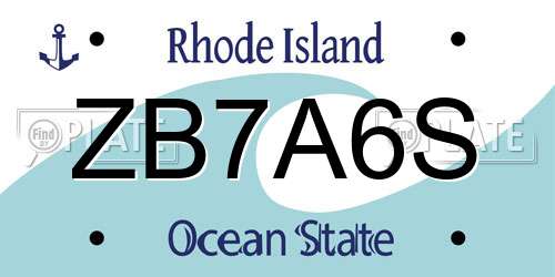 ZB7A6S Rhode Island License Plate
