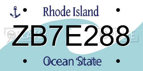ZB7E288 Rhode Island License Plate