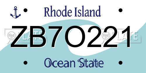 ZB7O221 Rhode Island License Plate