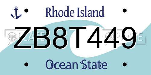 ZB8T449 Rhode Island License Plate