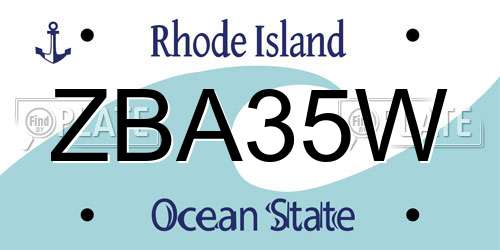 ZBA35W Rhode Island License Plate