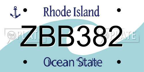 ZBB382 Rhode Island License Plate