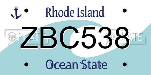 ZBC538 Rhode Island License Plate