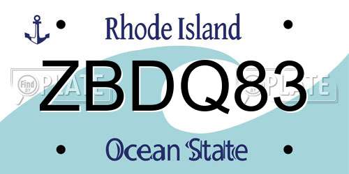 ZBDQ83 Rhode Island License Plate