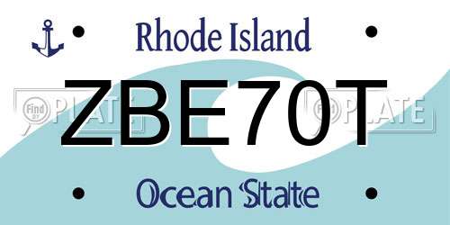 ZBE70T Rhode Island License Plate