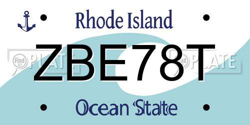 ZBE78T Rhode Island License Plate