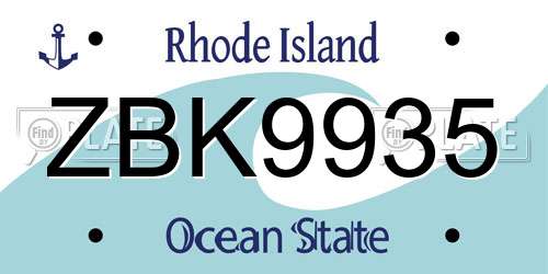 ZBK9935 Rhode Island License Plate