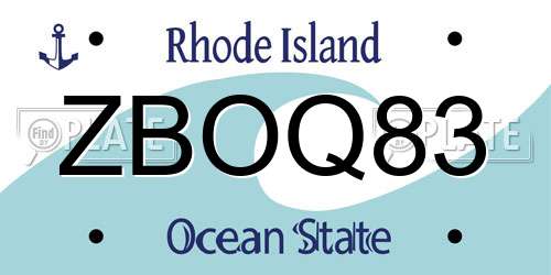 ZBOQ83 Rhode Island License Plate
