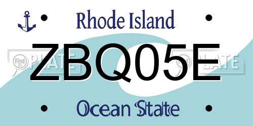 ZBQ05E Rhode Island License Plate