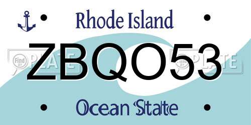 ZBQO53 Rhode Island License Plate
