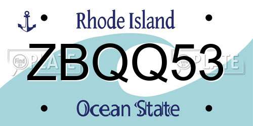 ZBQQ53 Rhode Island License Plate