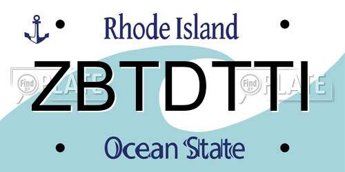 ZBTDTTI Rhode Island License Plate