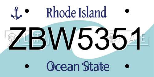 ZBW5351 Rhode Island License Plate