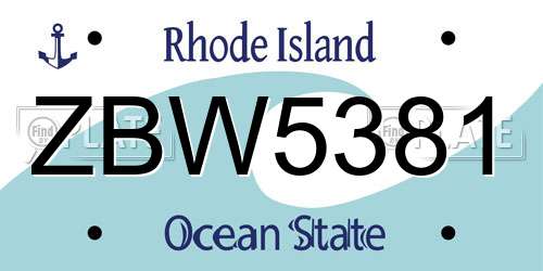 ZBW5381 Rhode Island License Plate