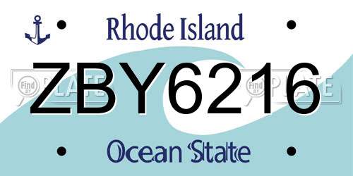 ZBY6216 Rhode Island License Plate