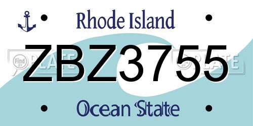 ZBZ3755 Rhode Island License Plate