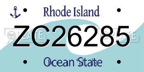 ZC26285 Rhode Island License Plate