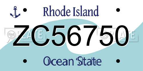 ZC56750 Rhode Island License Plate